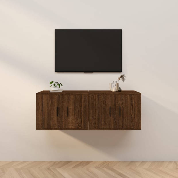 The Living Store TV Wandmeubel - Bruineiken - 57x34.5x40 cm - Duurzaam hout - 2 stuks