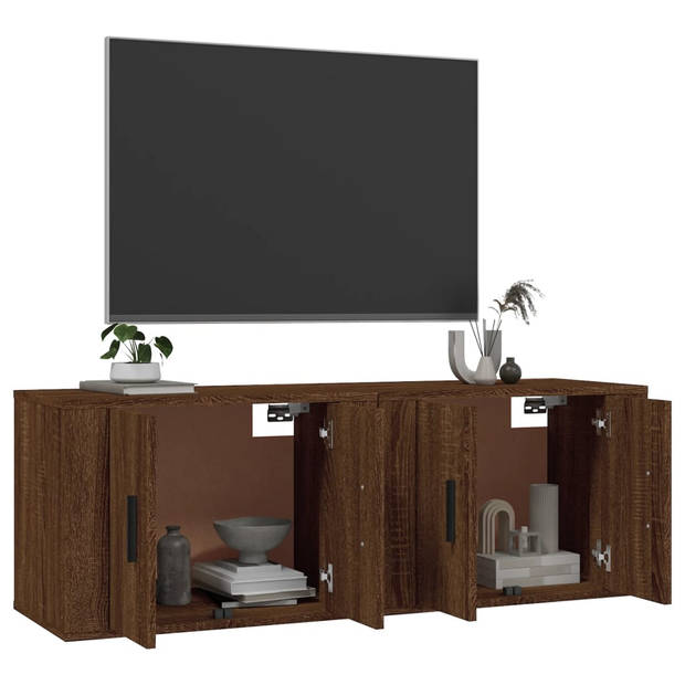 The Living Store TV Wandmeubel - Bruineiken - 57x34.5x40 cm - Duurzaam hout - 2 stuks