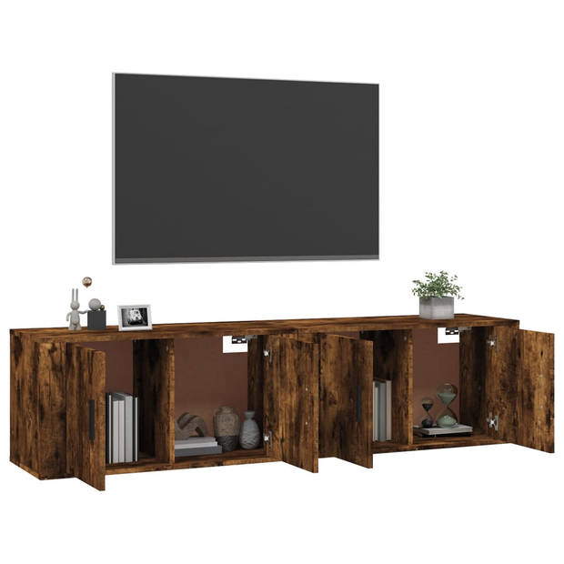 The Living Store TV-wandmeubel - Gerookt eiken - 80 x 34.5 x 40 cm - Duurzaam hout