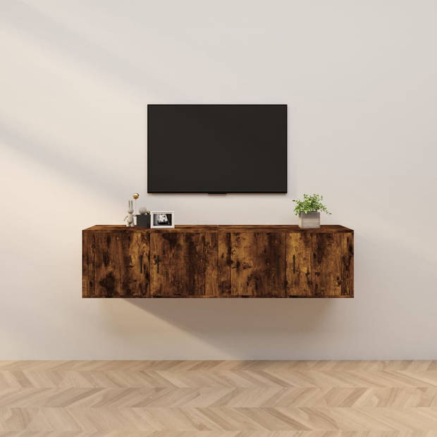 The Living Store TV-wandmeubel - Gerookt eiken - 80 x 34.5 x 40 cm - Duurzaam hout