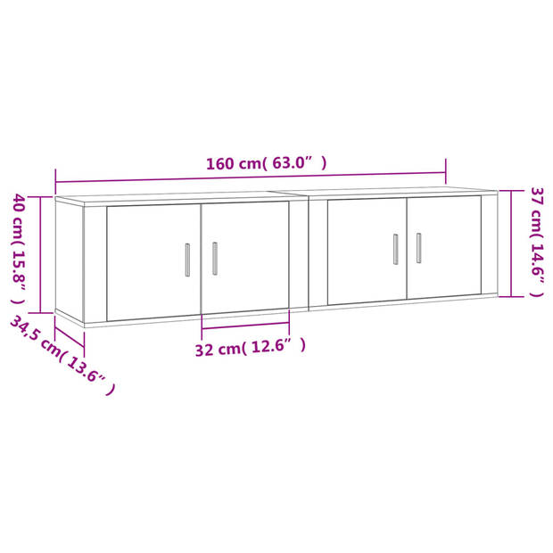 vidaXL Tv-wandmeubels 2 st 80x34,5x40 cm bruin eikenkleur