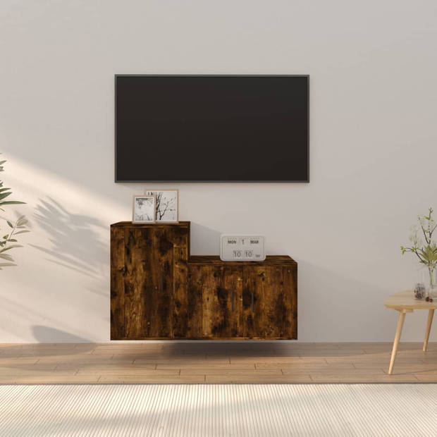 The Living Store - TV-meubel set - Gerookt eiken - 57x34.5x40cm/40x34.5x60cm