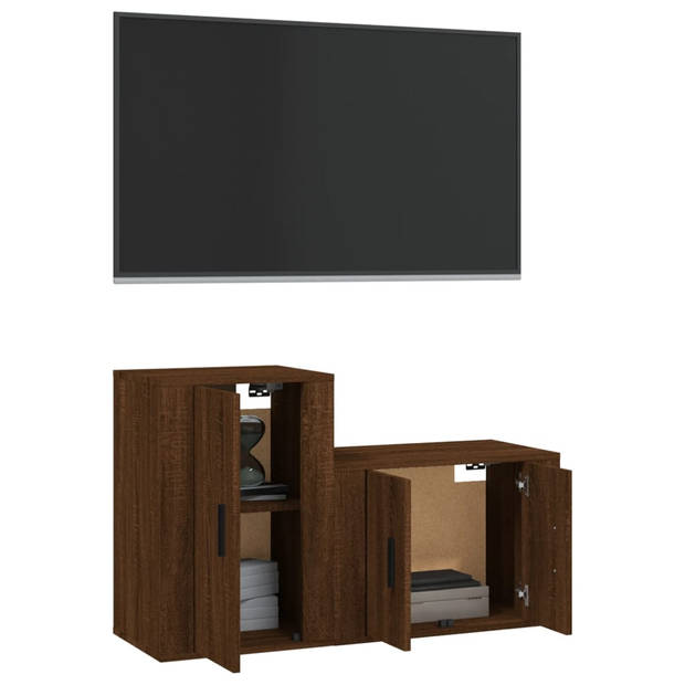 The Living Store Classic TV-meubelset - bruineiken - 57x34.5x40 cm en 40x34.5x60 cm - bewerkt hout