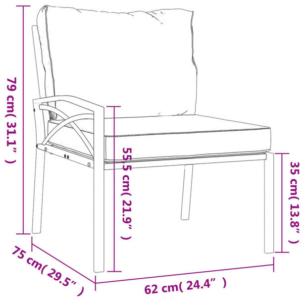 vidaXL Tuinstoelen met grijze kussens 2 st 62x75x79 cm staal