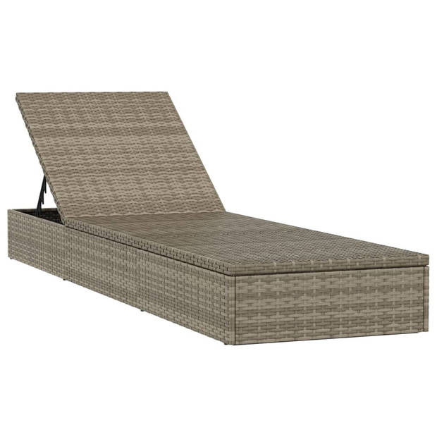 The Living Store Ligbed PE-Rattan - Verstelbare Zitting - Grijs - 201x55x20/23/36/50/62 cm - Inclusief Kussen