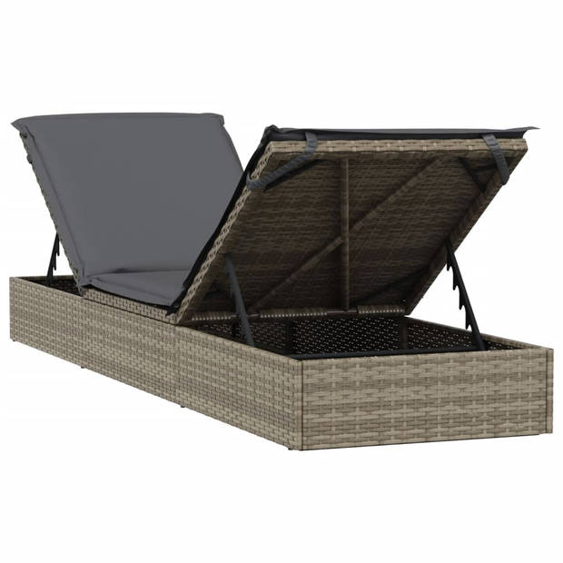 vidaXL Ligbed met kussen 1 st 201x55x62 cm poly rattan grijs