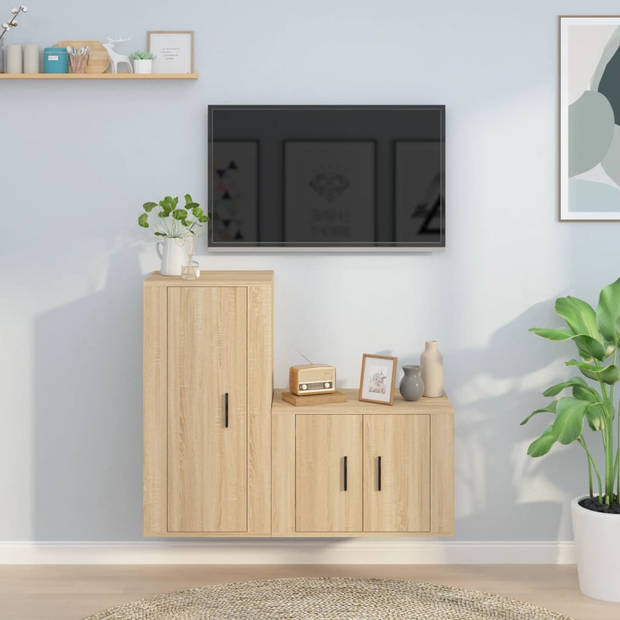 The Living Store TV-meubelset Sonoma Eiken - Wandgemonteerd - 57x34.5x40 cm - 40x34.5x80 cm - Hoogwaardig hout