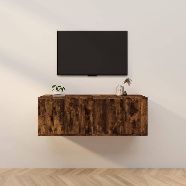 The Living Store TV-wandmeubel - Gerookt eiken - 57 x 34.5 x 40 cm - Strak en klassiek design - Duurzaam materiaal