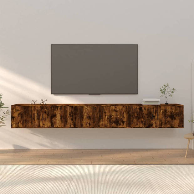 The Living Store TV-wandmeubel - Gerookt eiken - 100x34.5x40 cm - Inclusief 3 stuks