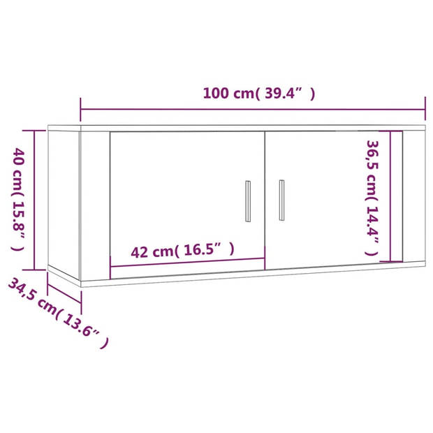 The Living Store TV-wandmeubel - Gerookt eiken - 100x34.5x40 cm - Inclusief 3 stuks