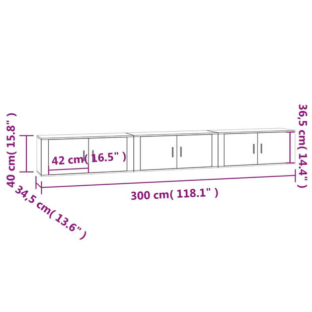 The Living Store TV-wandmeubel - Gerookt eiken - 100x34.5x40 cm - Inclusief 3 stuks