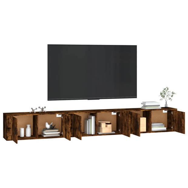 The Living Store TV-wandmeubel - Gerookt eiken - 100x34.5x40 cm - Inclusief 3 stuks