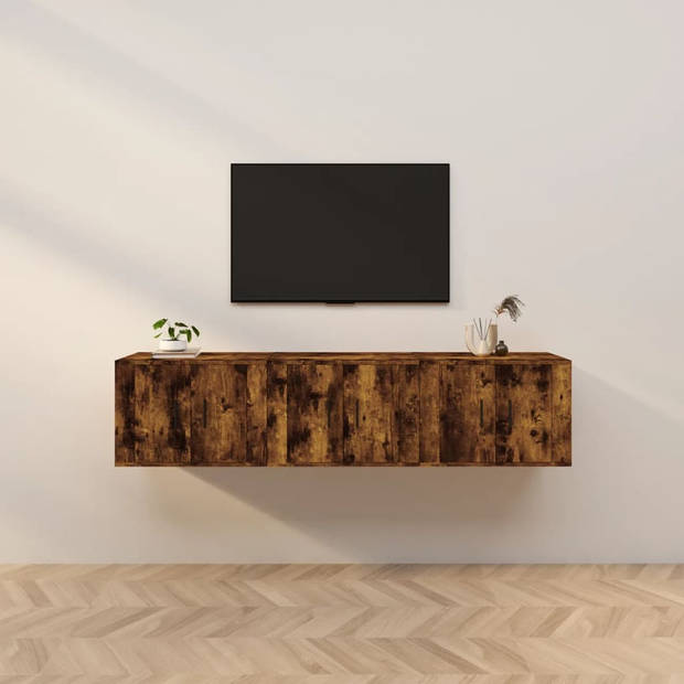 The Living Store TV wandmeubelset - wandgemonteerd - TV-kast van bewerkt hout - 57x34.5x40 cm - gerookt eiken