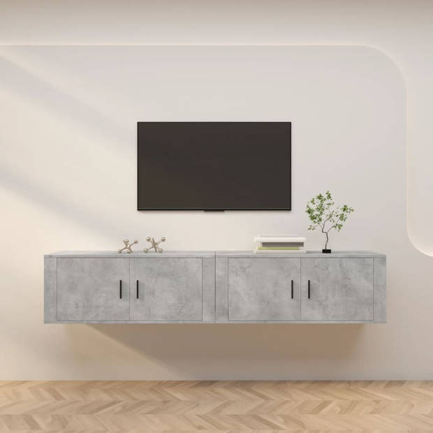The Living Store TV-wandmeubel Betongrijs 100x34.5x40 cm ? Strak design - duurzaam hout - voldoende opbergruimte