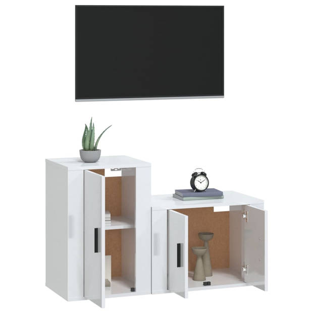 The Living Store TV-meubelset - Klassiek ontwerp - Hoogglans wit - 2 stuks