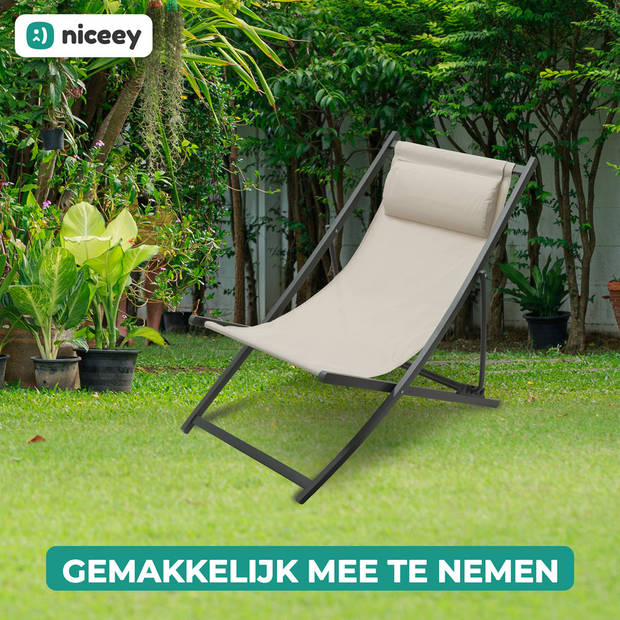 Niceey Ligstoel - Met Hoofdkussen - Beige