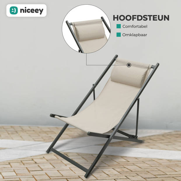 Niceey Ligstoel - Met Hoofdkussen - Beige