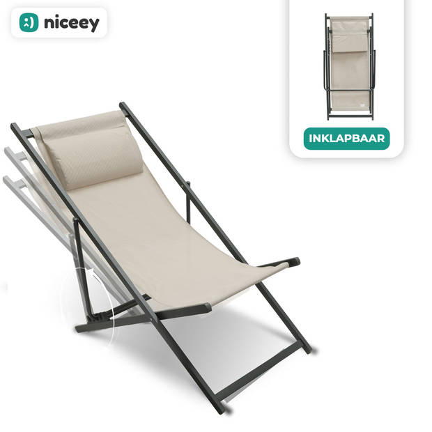 Niceey Ligstoel - Met Hoofdkussen - Beige