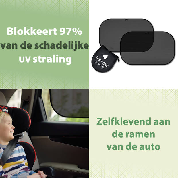 Perow - Auto zonnescherm – UV Protectie – Zonnescherm auto kind - Baby - Zwart - Set van 2