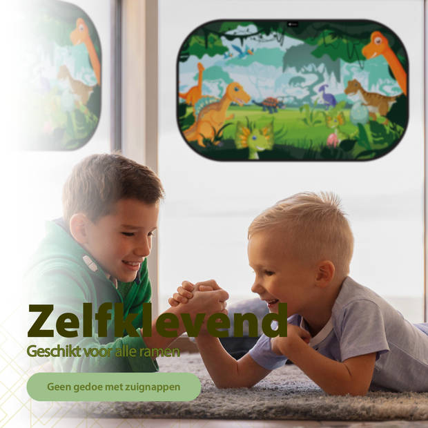 NIEUW - Perow - Auto zonnescherm - Dinosaurussenwereld – UV Protectie – Zonnescherm auto kind - Baby - Set van 2