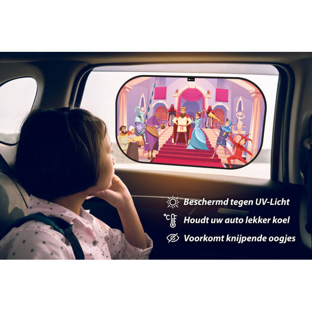 Perow - Auto zonnescherm - Prinsessen – UV Protectie – Zonnescherm auto kind - Baby - Set van 2