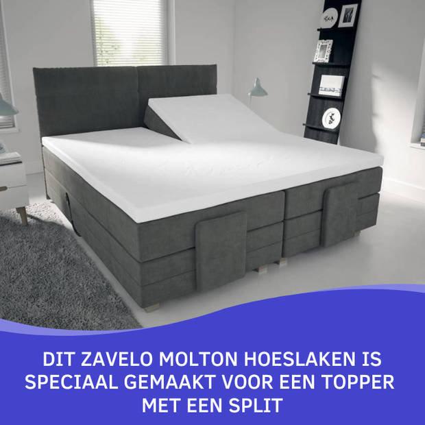 Zavelo Molton Split-Topper Hoeslaken (100% Katoen)-2-persoons (140x200 cm)