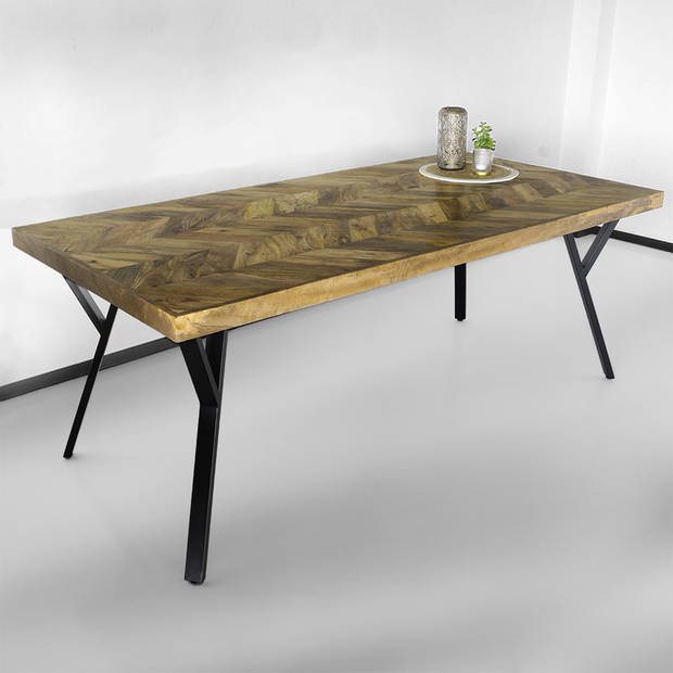 Eettafel Hongaarse punt Danae 200x100cm tafel rechthoekig duurzaam mangohout mango eetkamertafel