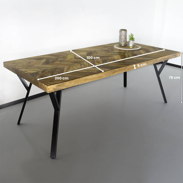 Eettafel Hongaarse punt Danae 200x100cm tafel rechthoekig duurzaam mangohout mango eetkamertafel