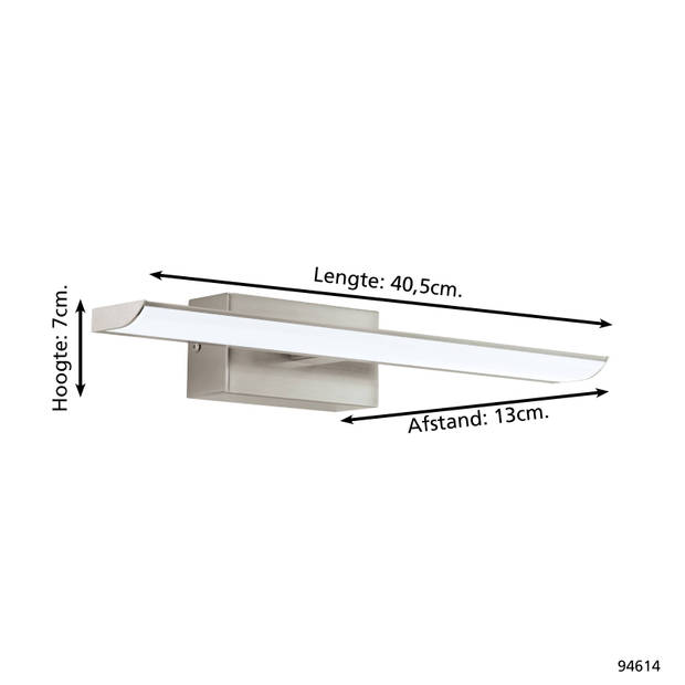 EGLO Tabiano - Wandlamp - 2 Lichts - LED - Nikkel-Mat - Wit