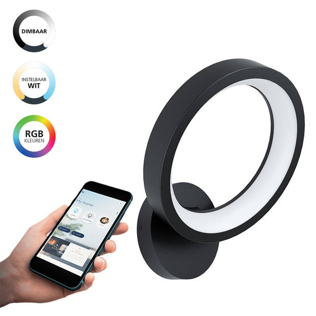 EGLO connect.z Marghera-Z Smart Wandlamp - 30,5 cm - Zwart - RGB