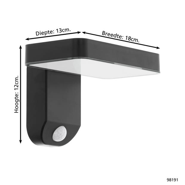 EGLO Pastion Solar Wandlamp Buiten - Sensor - LED - 18 cm - Zwart