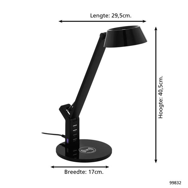 EGLO Banderalo Tafellamp - LED - 40,5 cm - Zwart - Dimbaar