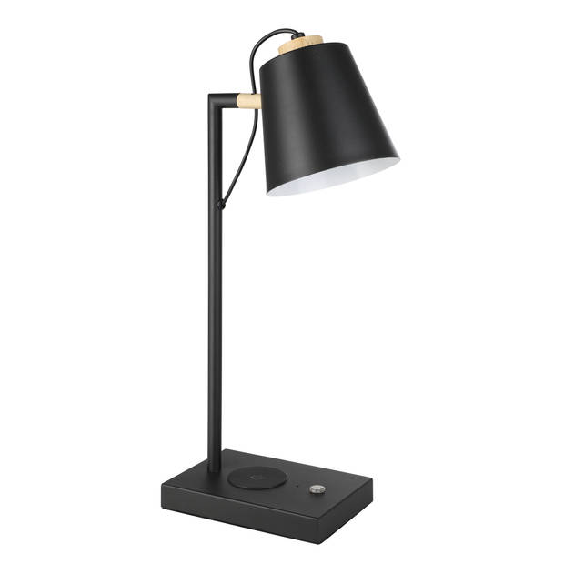 EGLO Lacey-Qi Tafellamp/Bureaulamp - LED - 50 cm - Zwart/Bruin - Dimbaar - Draadloos opladen