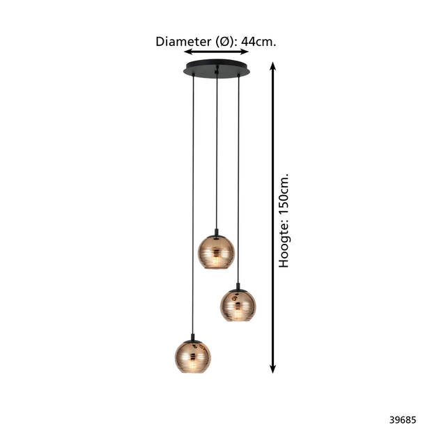 EGLO Lemorieta Hanglamp - E27 - 3-lichts - Ø 44 cm - Zwart/Goud