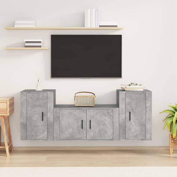 The Living Store TV-meubelset Betongrijs - 1x tv-meubel- 80x34.5x40cm - 2x tv-meubel- 40x34.5x60cm - Stevig materiaal