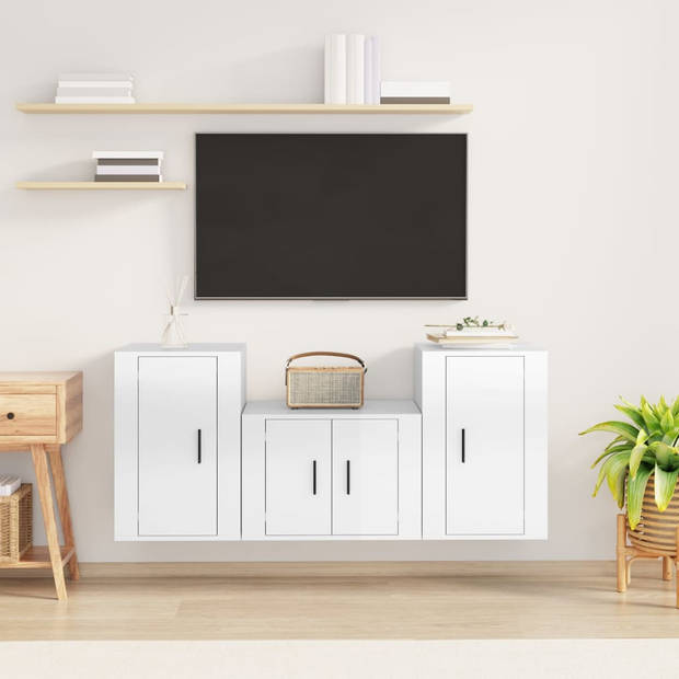 The Living Store TV-meubelset - klassiek design - hoogglans wit - 1x 80x34.5x40 cm + 2x 40x34.5x60 cm - bewerkt hout -