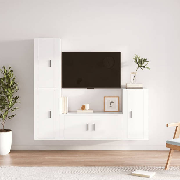 The Living Store TV-meubel - klassiek design - bewerkt hout - wandgemonteerd - wit - 100 x 34.5 x 40 cm - 3 x 40