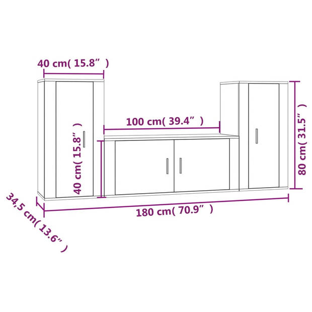 The Living Store TV-Meubelset - Betongrijs - 100 x 34.5 x 40 cm - Wandgemonteerd