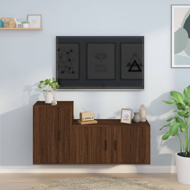 The Living Store Klassieke Televisiekastenset - TV Meubel - Bruineiken - 80x34.5x40cm - 40x34.5x60cm