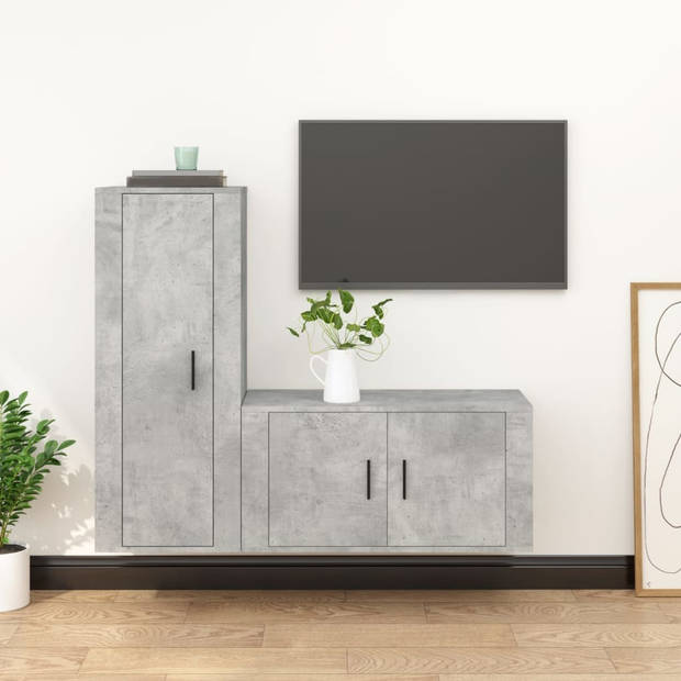 The Living Store TV Meubelset - Betongrijs - 80 x 34.5 x 40 / 40 x 34.5 x 100 cm