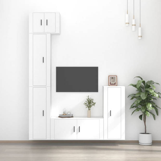 vidaXL 5-delige Tv-meubelset bewerkt hout wit