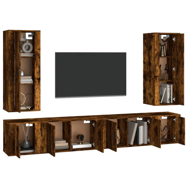 vidaXL 6-delige Tv-meubelset bewerkt hout gerookt eikenkleurig