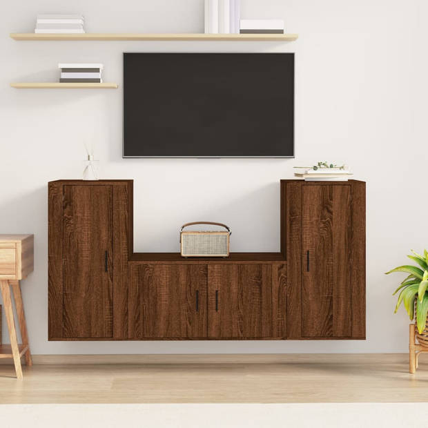 vidaXL 3-delige Tv-meubelset bewerkt hout bruin eikenkleur