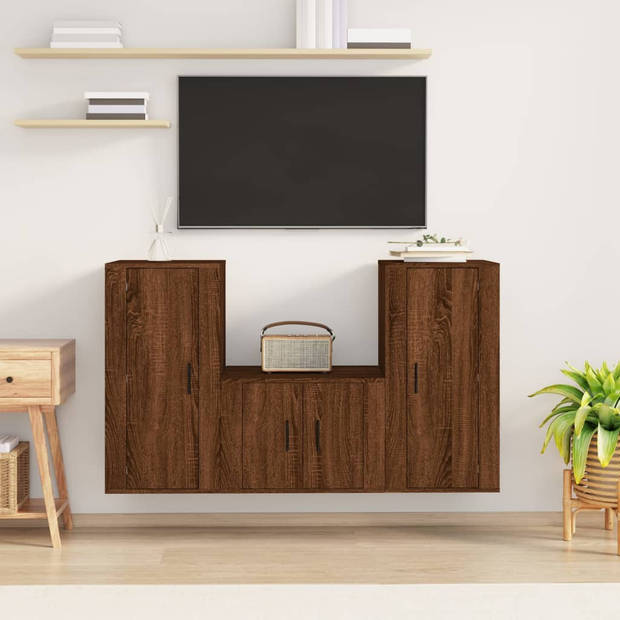 The Living Store TV-meubelset bruineiken - klassiek design - voldoende opbergruimte - wandgemonteerd