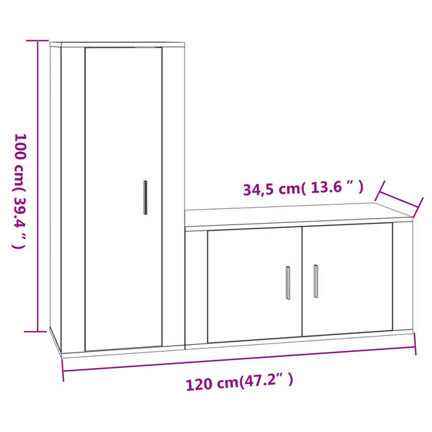 The Living Store Televisiekastenset - Klassiek - TV-meubel - 80x34.5x40 cm - 40x34.5x100 cm - Zwart hout