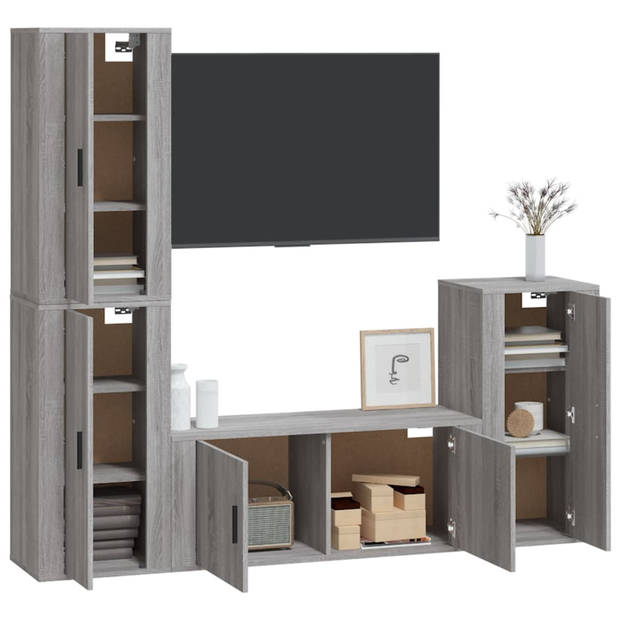 The Living Store TV-meubelset - Klassiek - Wandgemonteerd - Grijs - Bewerkt hout - 1x 100x34.5x40cm - 3x 40x34.5x80cm