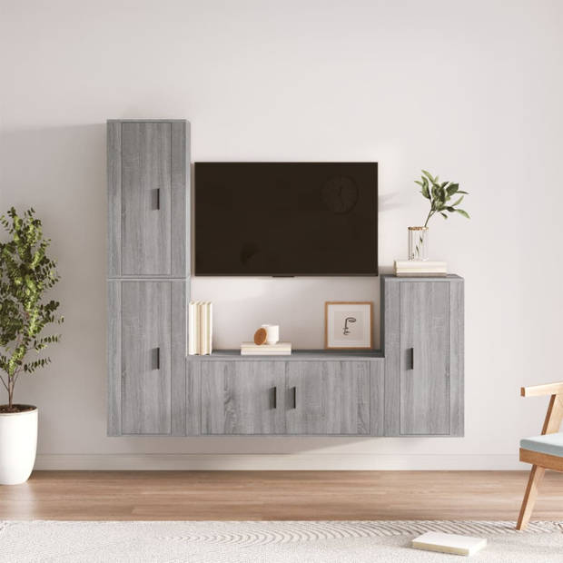 The Living Store TV-meubelset - Klassiek - Wandgemonteerd - Grijs - Bewerkt hout - 1x 100x34.5x40cm - 3x 40x34.5x80cm