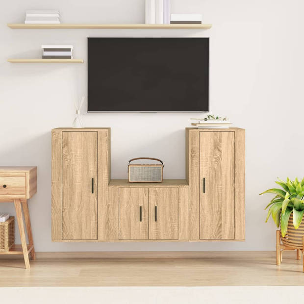 The Living Store TV-meubelset - Sonoma eiken - Klassiek design - 1x 57x34.5x40 cm - 2x 40x34.5x80 cm
