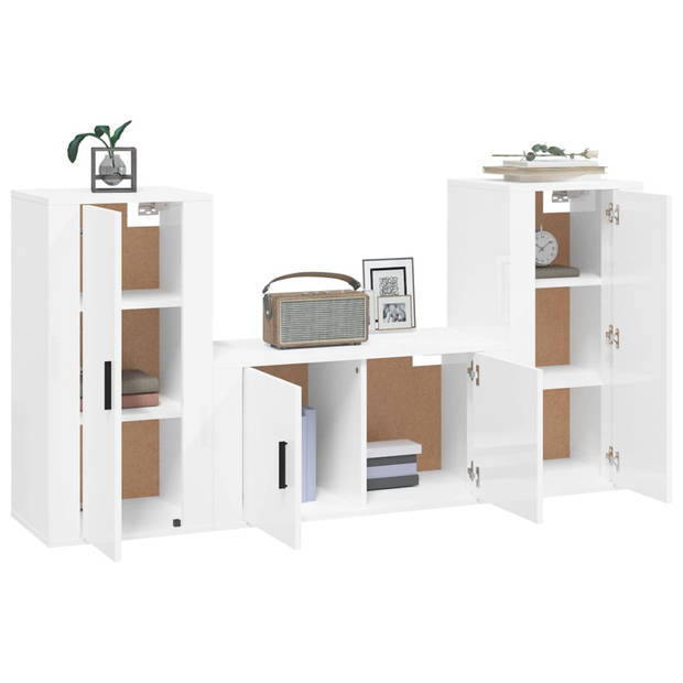 The Living Store TV-meubelset - Hoogglans wit - 80 x 34.5 x 40 cm - 2 x 40 x 34.5 x 80 cm - Bewerkt hout