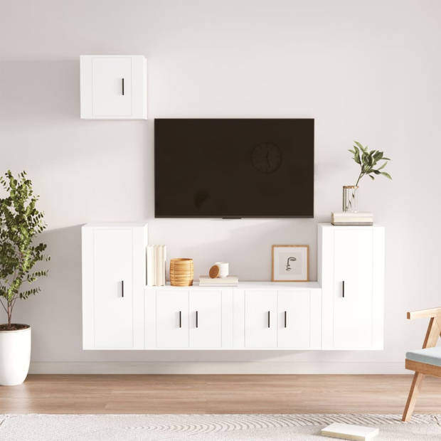 The Living Store - Tv-meubelset - 2x 57x34.5x40 cm - 2x 40x34.5x80 cm - 1x 40x34.5x40 cm - Wit houtbewerk - Stevig en